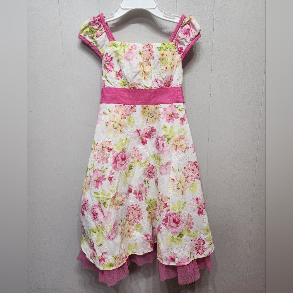 Rare Edition Dress Girl's Size 5 Sleeveless Pink White Flora Embroidered B485